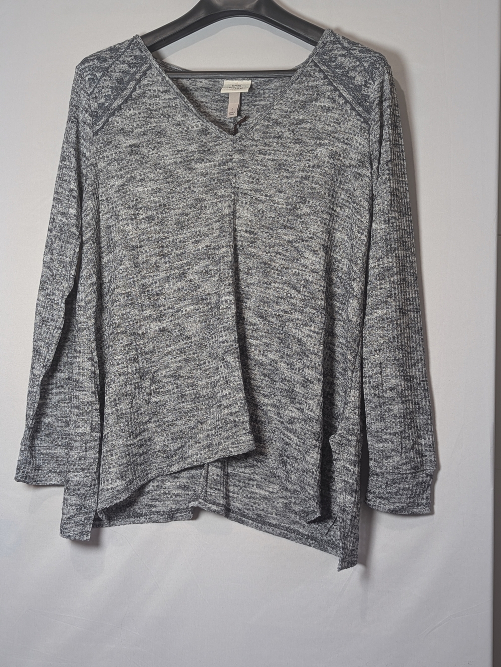 Knox Rose Women’s L Gray Textured Tunic Top Asymmetrical Layered Hem Boho NWT